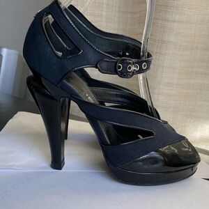 Chanel blue black heels ankle straps size 36